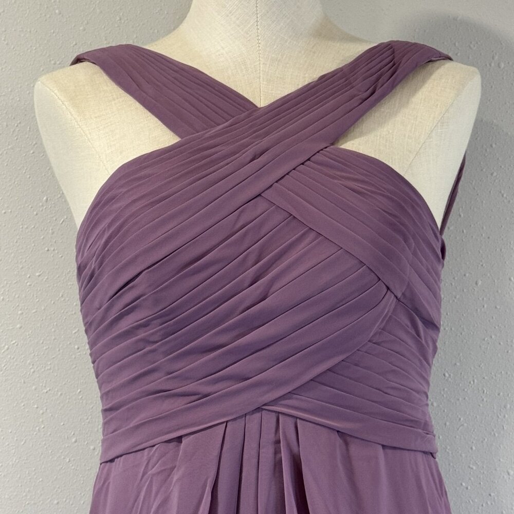 Azazie Kaleigh Bridesmaid Pleated Chiffon Dress Full Length Wisteria Custom NWT - Picture 2 of 15
